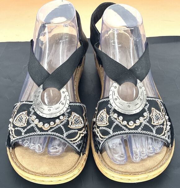 Rieker Shoes - Reiker Antistress EU 40 US 9-9.5 Blk Embrdrd Slingback Comfort Sandals Boho